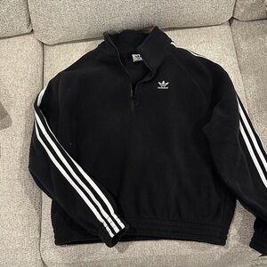 adidas Black Fleece Quarter-Zip Pullover with White Stripes